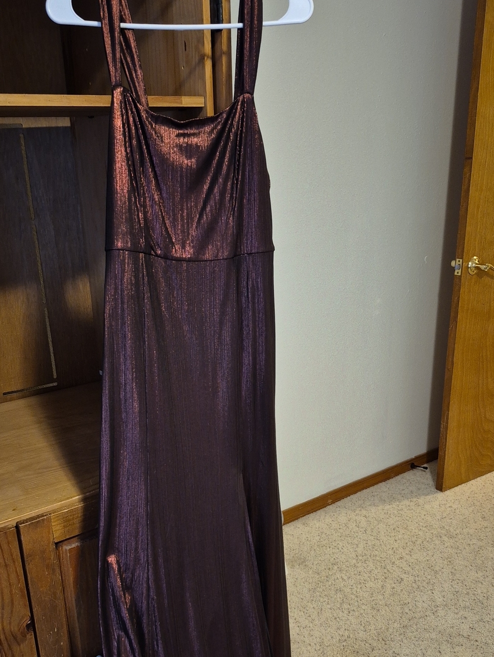 Womens Brown Metallic Liquid Formal Dress
